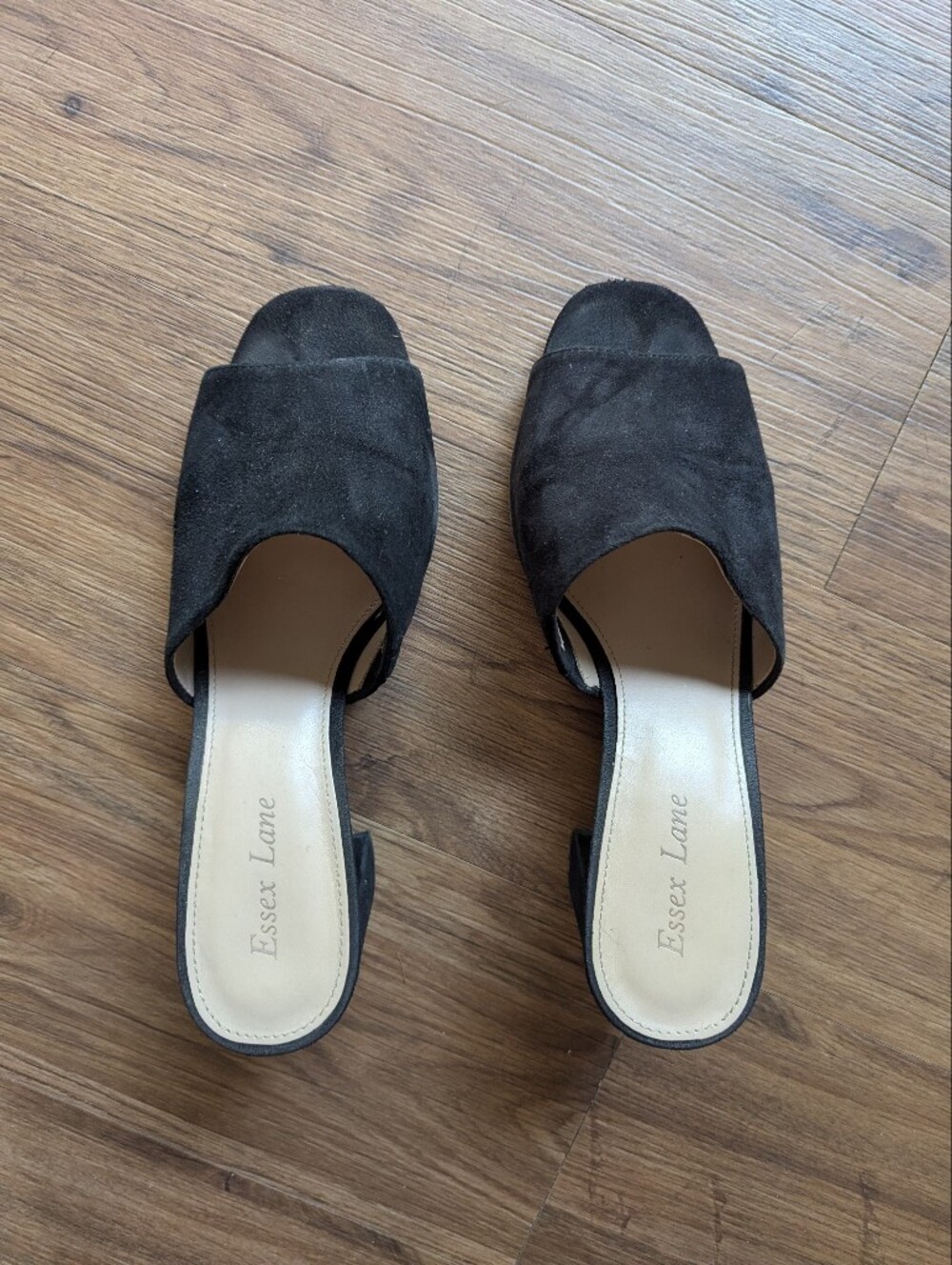 Essex Lane Black Suede Open-Toe Slip On Heels